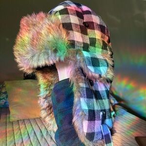 Plaid Fur-Lined Trapper Hat
